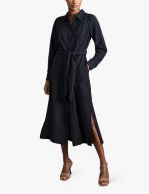 REISS: Mabel Belted Woven Midi Dress