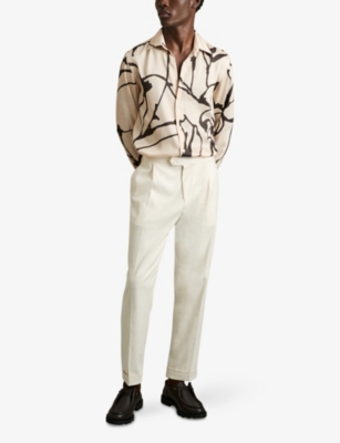 Reiss Abstract Printed Long Sleeve Shirt In Stone