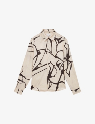 Reiss Abstract Printed Long Sleeve Shirt In Stone