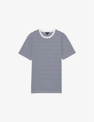 Reiss Mens Bay Striped Cotton-jersey T-shirt Blue White In Blue White