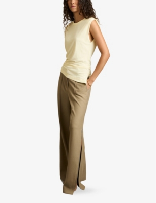 Reiss Buttermilk Sadie Cap-sleeve Ruched Jersey Top In Buttermilk
