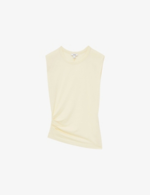 Reiss Buttermilk Sadie Cap-sleeve Ruched Jersey Top In Buttermilk