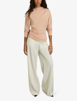 Shop Reiss Womens Blush Daisy Draped Stretch-jersey Top Xs