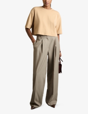 REISS: Round-Neck Cropped Boxy Stretch-Cotton T-Shirt