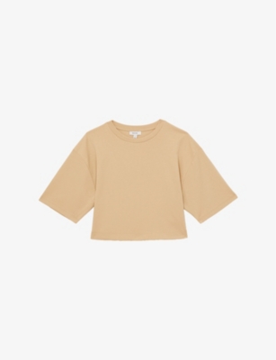 REISS: Round-Neck Cropped Boxy Stretch-Cotton T-Shirt