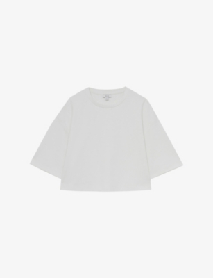 Reiss Womens White Round-neck Cropped Boxy Stretch-cotton T-shirt