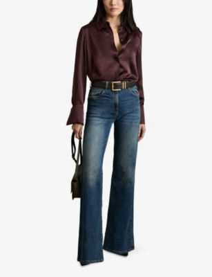 Shop Reiss Womens Burgundy Hailey Long-sleeved Silk Shirt
