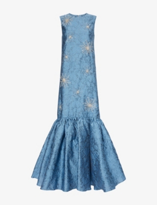 Huishan Zhang Womens Amarice Crystal-embellished Jacquard Maxi Dress Jademb Periwinkle