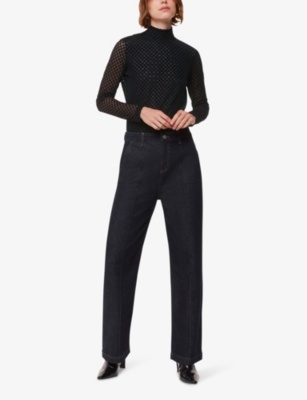 Whistles Omens  Checked Flocked Mesh Top In Black