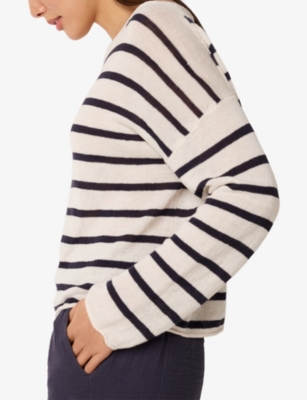The White Company S Soft White Slash-neck Stripe-print Linen Jumper In Multi