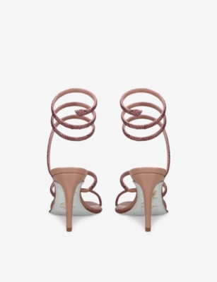 René Caovilla Womens Pale Pink Cleo 80 Crystal-embellished Leather Heeled Sandals In Pale Pink