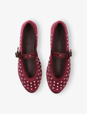 FLABELUS: Mae Studded Velvet Mary-Jane Flats