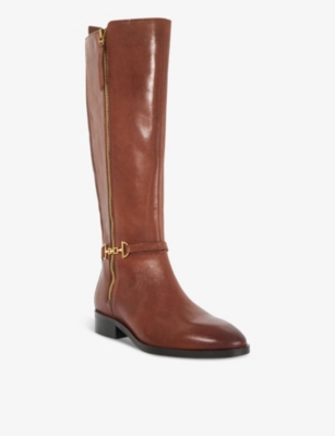 Dune Womens Taylyn Snaffle-trim Leather Heeled Knee-high Boots Tan Leath In Tan Leather