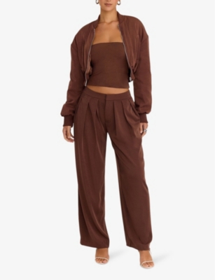 Mistress Rocks Pleated Wide Leg Pants In Cocoa