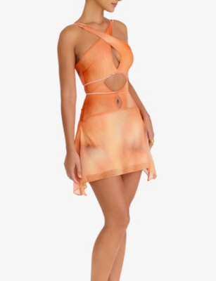 Shop Mistress Rocks Womens Orange Ombre Cut-out Slim-fit Stretch-mesh Mini Dress