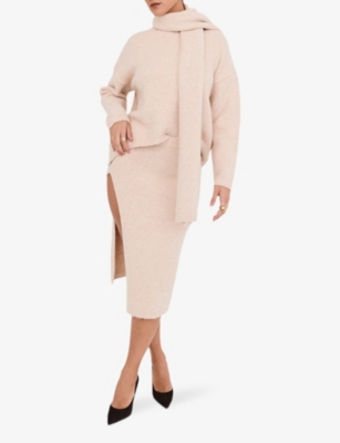 Mistress Rocks Womens Cream Eyelash Slim-fit High-rise Knitted Pencil Skirt In Cream