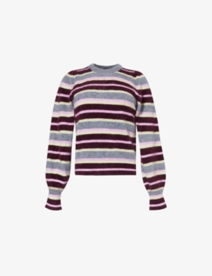 Shop Me And Em Womens Grey/merlot/pink/lim Brushed Striped Cashmere Jumper