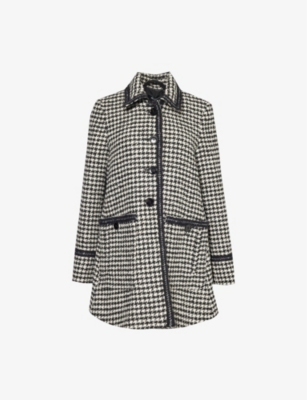 Me And Em Womens  Houndstooth Swing Boucle Coat In Black/ivory