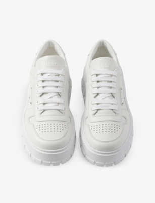 PRADA MENS WHITE TRIANGLE-PLAQUE LACE-UP LEATHER LOW-TOP TRAINERS EUR 43.5 / 9.5 UK 