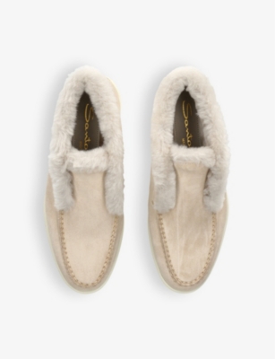 Santoni Womens Beige Fortune Embossed-branded Suede Ankle Boots In Beige