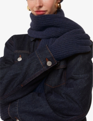 Whistles Womens Ribbed Wool Scarf Navy In Navy