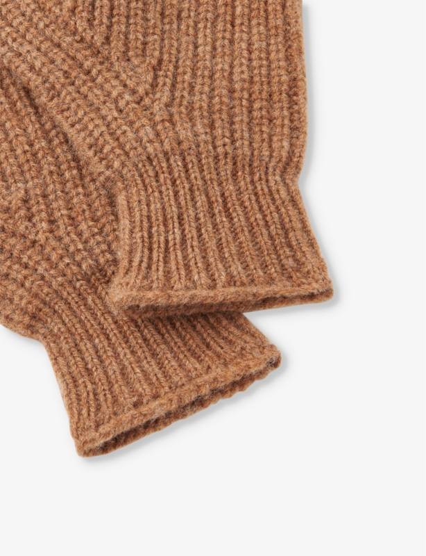 Elasticated-cuff knitted wool gloves
