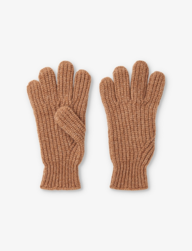 Elasticated-cuff knitted wool gloves