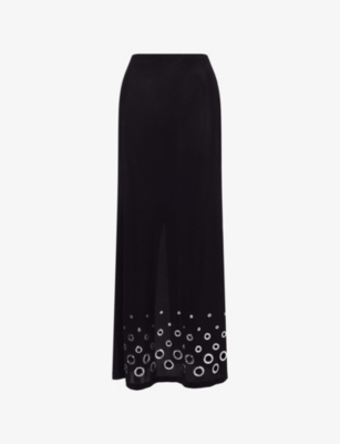 Shop Rabanne Womens  Eyelet Split-hem Mesh Maxi Skirt In Black