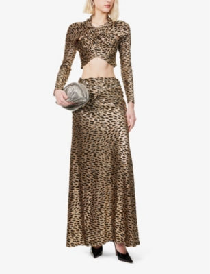 Shop Rabanne Womens Tiger Lurex / Gold / Cam Tiger-print Chain-embellished Lamé Maxi Skirt