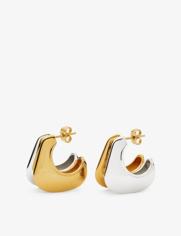 Hera Dome Double Ridge 18ct yellow-gold and rhodium-plated brass hoop earrings