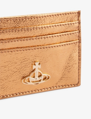 Shop Vivienne Westwood Mens Copper Metallic Brand-plaque Faux-leather Card Holder