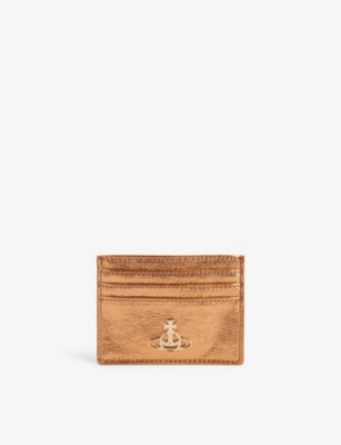 Shop Vivienne Westwood Mens Copper Metallic Brand-plaque Faux-leather Card Holder