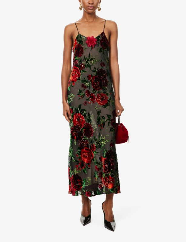 Rose slip devoré maxi dress