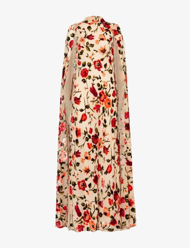 Floral-pattern high-neck satin maxi dress