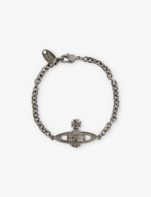 Vivienne Westwood Mens Man Mini Bas Relief Chain-link Brass And Cubic Zirconia Bracelet Ruthenium Black Diamond