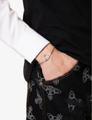 Vivienne Westwood Silver Mini Bas Relief Chain Bracelet In Platinum / Crystal