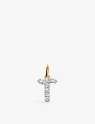 MONICA VINADER: T Letter 14ct Yellow-Gold And Lab-Grown Diamond Charm