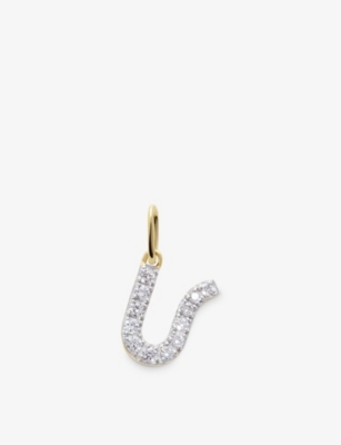 MONICA VINADER WOMENS YELLOW GOLD INITIAL U 14CT YELLOW-GOLD LAB-GROWN DIAMOND CHARM