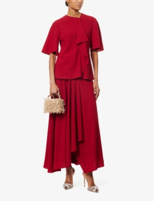 Shop Roksanda Womens Crimson Asha Flared Woven-blend Maxi Skirt