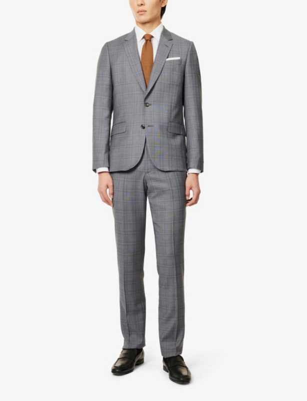 Noted-lapel structured-shoulder tailored-fit tapered-leg wool suit