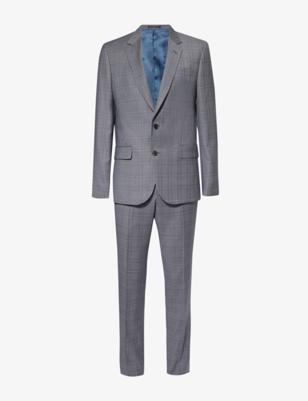 Noted-lapel structured-shoulder tailored-fit tapered-leg wool suit