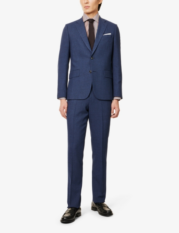 Noted-lapel structured-shoulder tailored-fit tapered-leg wool suit