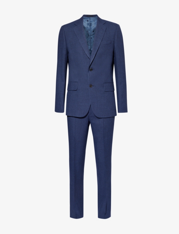 Noted-lapel structured-shoulder tailored-fit tapered-leg wool suit