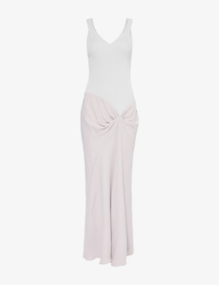 Crepe-and-Ribbed Shoulder-Straps Stretch-Woven Blend Midi Dress