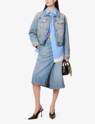 VICTORIA BECKHAM: Wrap-Front Faded Denim Midi Skirt