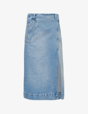 VICTORIA BECKHAM: Wrap-Front Faded Denim Midi Skirt