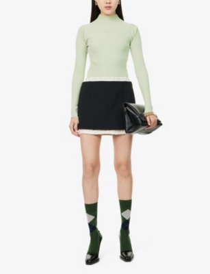 VICTORIA BECKHAM WOMENS BLACK RUCHED STRETCH-WOVEN BLEND MINI SKIRT 