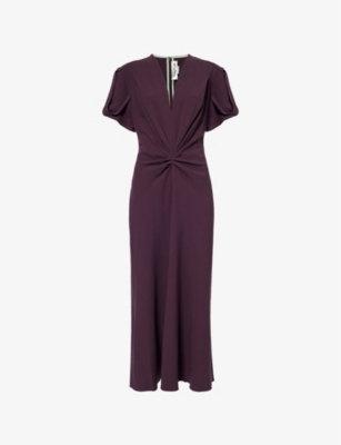 VICTORIA BECKHAM: Gathered flutter-sleeve wool-blend midi dress