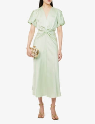 VICTORIA BECKHAM: Plunge-V-neck ruched woven-blend midi dress