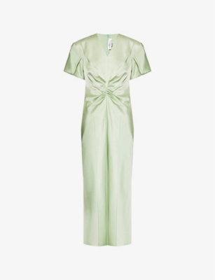 VICTORIA BECKHAM: Plunge-V-neck ruched woven-blend midi dress